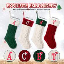 1PC Initial Stockings, 18'' Large Embroidered Monogram Knit Stocking, Holiday And Family Stocking For Fireplace Or Party Decoration Red-White Best Gifts Birthday Home Decor Christmas Decorations Room Decor Christmas Winter Christmas Decorations Home Christmas Gifts Christmas Decor - Red and White - View 4