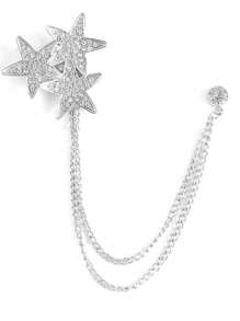 1 件韩国时尚西装胸针，时尚法式衬衫领针，链式领夹流苏星星流星符号胸针，适合女士外套