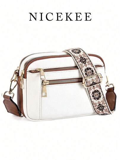 Telena 女士斜挎包，小巧时尚，采用纯素皮革制成，配有可调节肩带，欧美配色方案，多功能拉链斜挎包，方形包型，适合外出、约会、购物等场合。