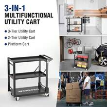 WORKPRO Utility Service Cart 3-In-1 Folding Rolling Utility Cart With Wheels Heavy-Duty Multi-Purpose Storage Shelves For Kitchen Hotel Workshop Art Studio And Gallery - as pic - View 2