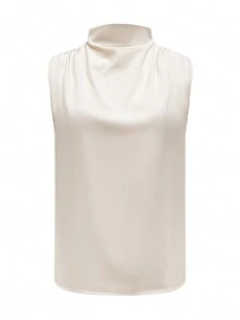 女士优雅纯色无袖休闲衬衫