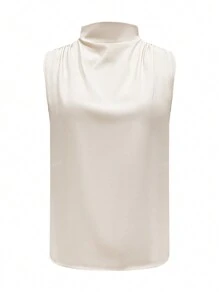 Women Elegant Solid Color Sleeveless Casual Blouse