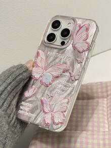 1pc Fashion Transparent Glossy Butterfly Print Mobile Phone Protective Case, Compatible With Iphone11/12/13/14/15/16 16PRO 16PROMAX, Series GalaxyA05/A15/A25/A35/A53/A54/A55/S23/S24ULTRA,International Version, Not The Domestic Version - Multicolor - View 3