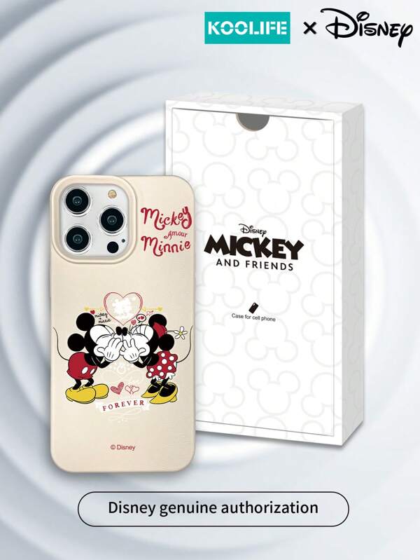 1 pieza Funda protectora de teléfono con textura y diseño delgado, compatible con Apple 16/16 Pro Max/16 Pro/16/15/15 Pro/15 Pro Max/15Plus/14/13/12/11, con diseño oficial con licencia de la caricatura Disney Mickey Family - Everlasting Love