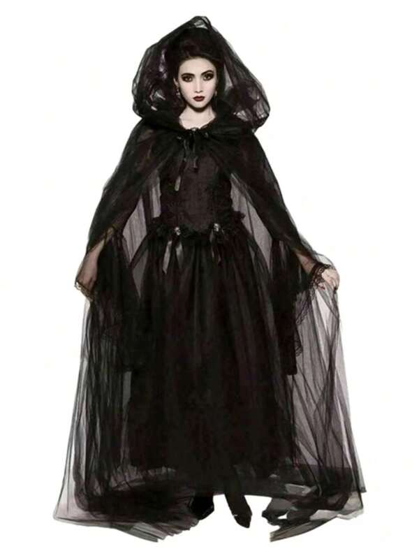 1 pièce Châle de mariée, Cape de voile de cosplay, Cape à double couche pour fête, costume de fête d'horreur, vêtements d'automne pour femmes