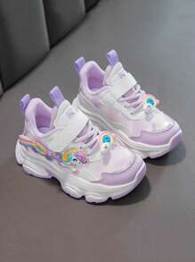 女童运动鞋春秋新款钩环童鞋厚底中大童休闲卡通运动鞋校园跑步鞋幼儿厚底运动鞋 - 紫色 - 查看 2