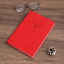 1pc/2pcs/3pcs/6pcs 平装鹿头小羊皮 200 页笔记本，软皮/护眼纸/丝带书签/鹿头 LOGO，适合商务办公/校园生活/日常生活/节日礼品/日记本/手帐本/会议笔记本