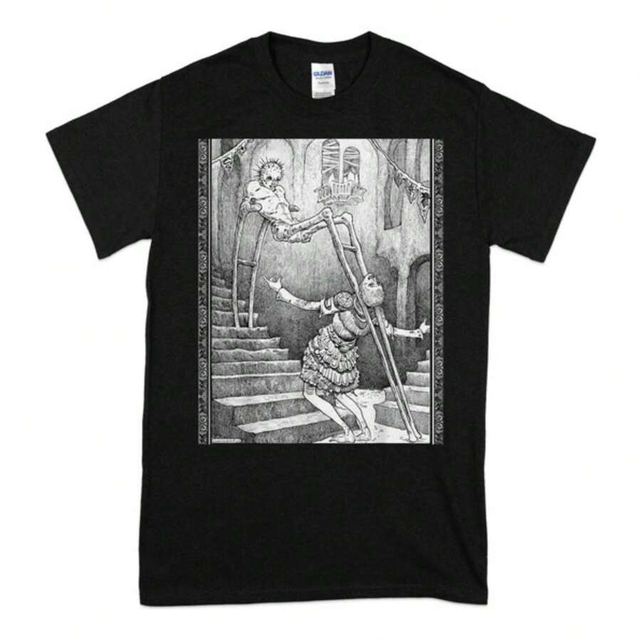 Scary Tarrot Unisex T-Shirt, Occult Gothic Dark Aesthetic Satanic Macabre Horror Emo Goth T-Shirt, Fairy Tales Shirt, Fantasy World Shirt - Black - View 1