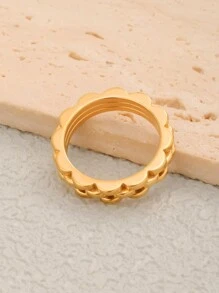 1pc Fashionable Stainless Steel Flower Shaped Multi-Layer Dual Color Ring