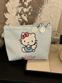 Sanrio Sanrio New Cute Cartoon Blue Striped KT Cat Hand-Held Cosmetic Bag Large Capacity Commuter Bag Female Student Pencil Case Without Hair Clip