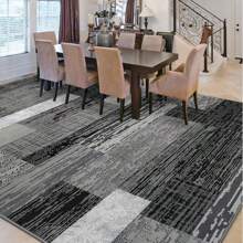 Modern Geometric Patchwork Area Rug, 8x10 Grey Large Rugs For Living Room, Rockwood Collection Indoor Rugs For Bedroom, Throw Carpet Floor Decor For Entryway Dining Room Office - Xám - Xem 2