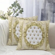 2pcs Bohemian Pillow Covers, Vintage Minimalist Luxury Cushion Covers With Pearl And Retro Floral Patterns, Suitable For Living Room And Bedroom Sofa And Chair (Pillow Insert Not Included), 45x45cm. - Yellow - View 7