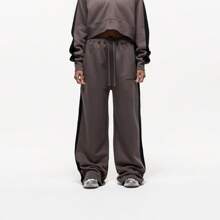 Good for Nothing Wide Leg Vintage Track Sweatpants, Taupe - 灰褐色 - 查看 1