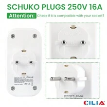 CILIA 1pc European Standard Adapter Socket, 250V/16A,2-IN-1 Multi-Socket,Home Office,White - View 3