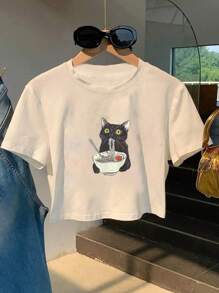 Graphic Printed Short T-Shirt, Y2K Spring And Summer Short-Sleeved Crop Top, Women's Top