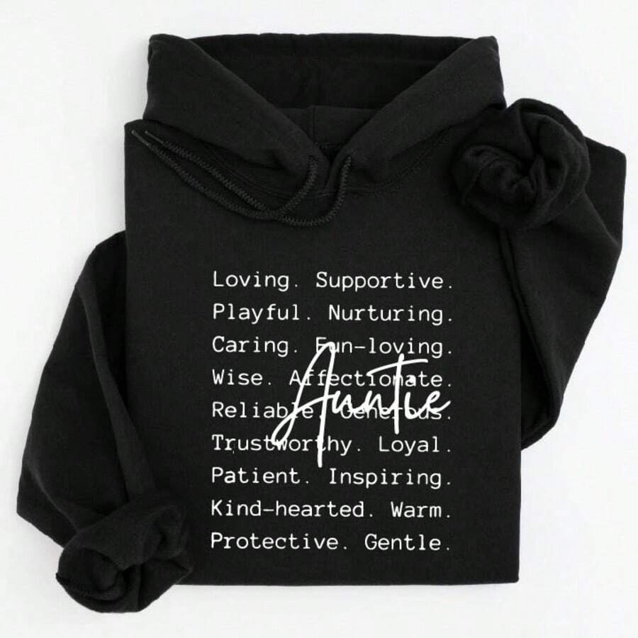 Auntie Hoodie, Best Aunt Era Hoodies, Auntie Words Hoodie, Gift For Aunt, Baby Pregnancy Annnouncement For Aunt, Aunt Birthday Gift, New Auntie Hoodies. SD-1235 - Black - View 1