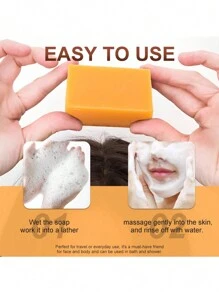 1 pieza de Jabón blanqueador de limón, cúrcuma y ácido kójico, elimina manchas oscuras, Jabón kójico, Jabón de baño artesanal hidratante y limpiador suave para la piel - Naranja - Ver 2