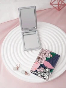 1 pieza Espejo de vanidad portátil con estampado de leopardo de la serie de animales, plegable, ultradelgado, espejo de mano conveniente con estuche, chapado metálico al vacío de acero inoxidable, adecuado para todos los escenarios y personas
