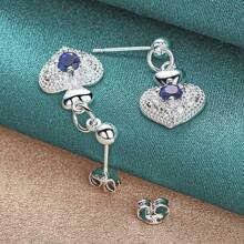 925 Silver Plated Heart Zirconia Stud Earrings For Women Wedding Party Fashion Charm Jewelry - Silver - View 2