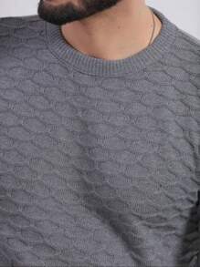 Men's Knitted Sweater Coat Sweater Round Neck Long Sleeve Wool Blouse - 深灰色 - 查看 3