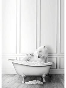 1 件北欧浴室动物海报大象长颈鹿厕所浴缸黑白帆布画复古墙壁艺术画家居装饰无框 - 彩色 - 查看 15