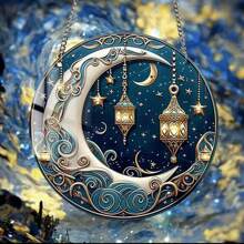 1 pezzo Piatto rotondo decorativo in acrilico colorato e vintage, con disegno di luna e stelle, per decorazione d casa