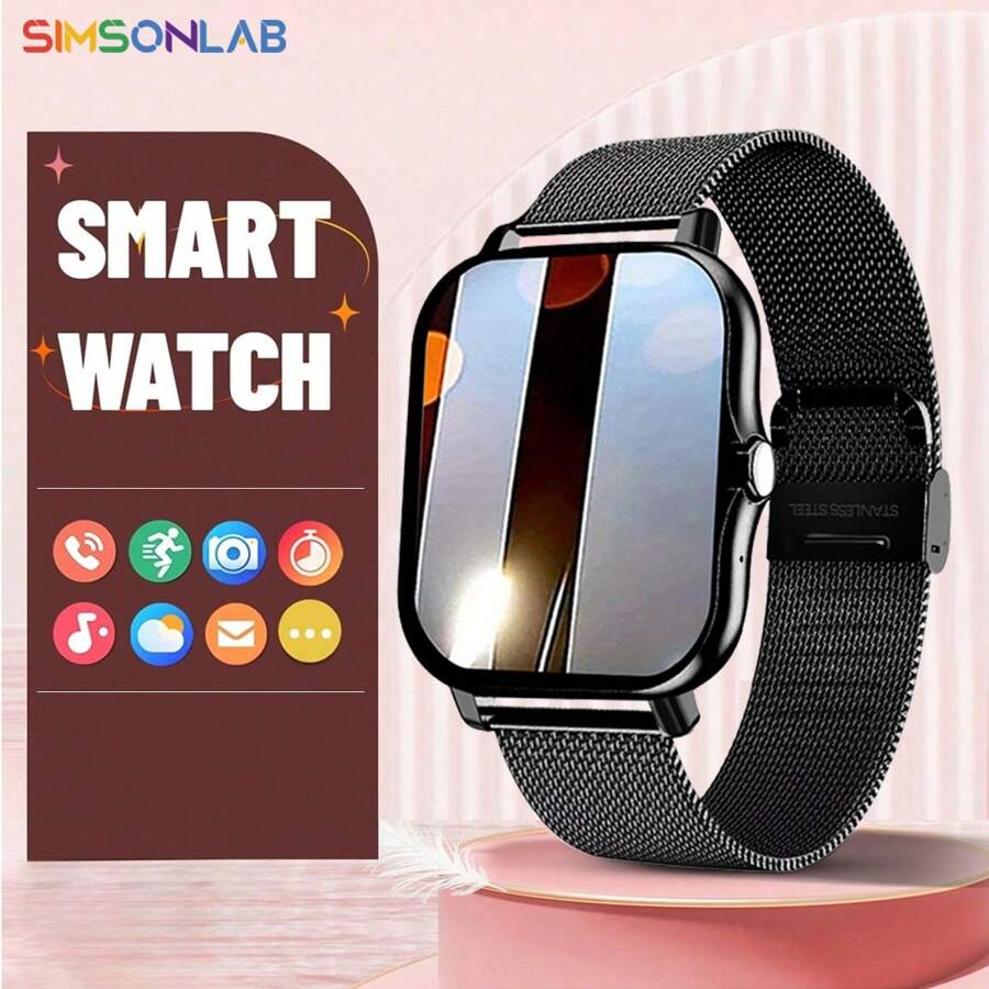 SIMSONLAB Smartwatch universal para hombres y mujeres, con recordatorio de información, reproducción de música y respuesta de llamadas telefónicas - Negro - Ver 1