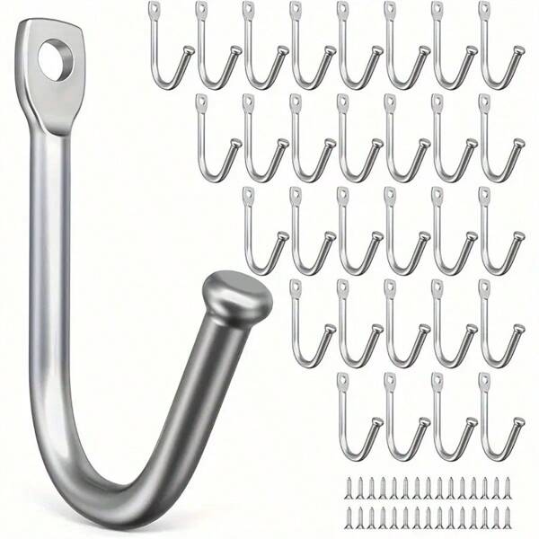 60 piezas Ganchos modernos de metal resistente con 30 piezas de ganchos y 30 piezas de tornillos - Superficie pulida, fácil de instalar, para toallas, llaves, tazas de café, sombreros y correas para mascotas - Esencial para la organización del hogar, organizador de puertas, perchero, ganchos para abrigos en la pared, ganchos, ganchos de pared, percheros, marcos de pared, ganchos para abrigos, marcos de fotos en la pared