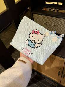 Sanrio Sanrio New Cute Cartoon Blue Striped KT Cat Hand-Held Cosmetic Bag Large Capacity Commuter Bag Female Student Pencil Case Without Hair Clip