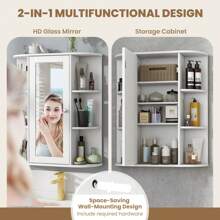 Homasis Bathroom Wall Medicine Cabinet Wall Mounted Storage Organizer W/ Mirror Door - trắng - Xem 8