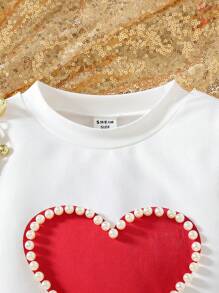 Bộ 2 món/Bộ áo họa tiết trái tim và váy đỏ thời trang cho bé gái, ngày lễ tình nhân - Đỏ - Xem 4