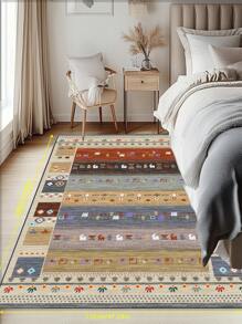 Tapete de área com design vintage inspirado na Boêmia, padrão geométrico de poliéster retangular, fácil manutenção, lavável, antiderrapante, adequado para sala de estar, corredor, cabeceira, sala de estar, quarto, escritório, cozinha, cabine
