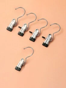 5pcs Stainless Steel Multi-Functional Clips With Hooks, Suitable For Hanging Pants, Skirts, Hats, Socks & More, Home Storage Clips - Multicolor - View 14