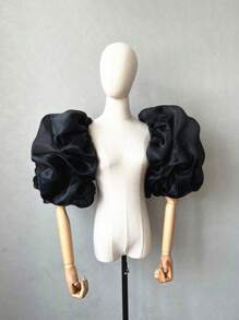 One Piece Black Organza Puff Sleeves 2 Elasticated Bridal Sleeves Autumn Accessories