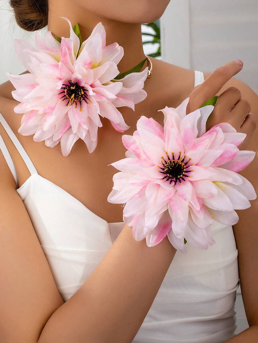 1 对时尚欧美面料花卉耳环和颈链，适合日常佩戴和节日 - 花型 - 查看 1