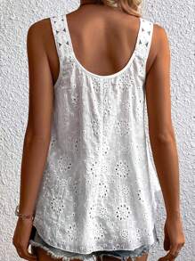 Plus Women' Hollowed Out Embroidered Sleeveless Tank Tops - White - View 3