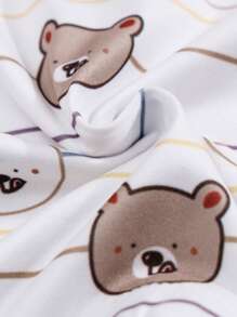 夏季卡通熊印花刺绣短袖婴儿连体衣 - 棕色 - 查看 8