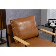Leather Accent Chair Guest Chair For Living Room Mid Century Armchair For Bedroom Brown Leather - 棕色如圖所示 - 查看 5