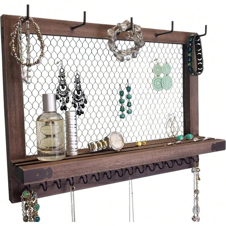 OUTSHINE Wall Hanging Jewelry Organizer | Rustic Jewelry Organizer Hanging On Wall | Western Jewelry Wall Mount Organizer | Wall Mounted Jewelry Organizer | Wall Mounted Jewelry Hanger
