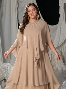 Faeriesty Váy Maxi Chiffon Curve Plus Thanh Lịch Với Viền Xếp Tầng | Hoàn Hảo Cho Các Sự Kiện Cà Vạt Đen, Đám Cưới Mùa Hè, Tiệc Vườn Hoặc Đêm Gala Sang Trọng - Màu Khaki - Xem 6