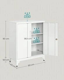 SONGMICS Aktenschrank Aktenschrank, Mehrzweckschrank, Büroschrank mit 2 Türen - Weiss - Übersicht 6