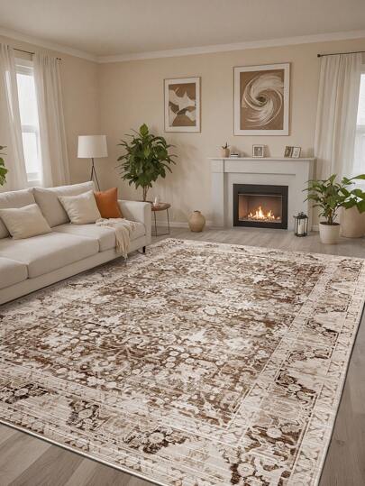 DAJIANG 1pc Large Washable Area Rug, Vintage Bohemian Style Carpet For Hallway, Living Room, Foldable, Soft & Comfortable, Non-Slip Washable, Suitable For Living Room, Kitchen, Bedroom, Study, Bedside, Home Decor, Holiday Room, Bathroom, Kitchen Decor
