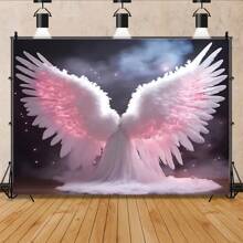 Arrière-plan en polyester avec ailes d'ange rose et blanc fantaisie - parfait pour les portraits artistiques, les événements de bienfaisance et la décoration de studio
