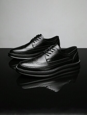 男士透气布洛克鞋韩版休闲商务正装鞋伴郎婚鞋棕色春季新品