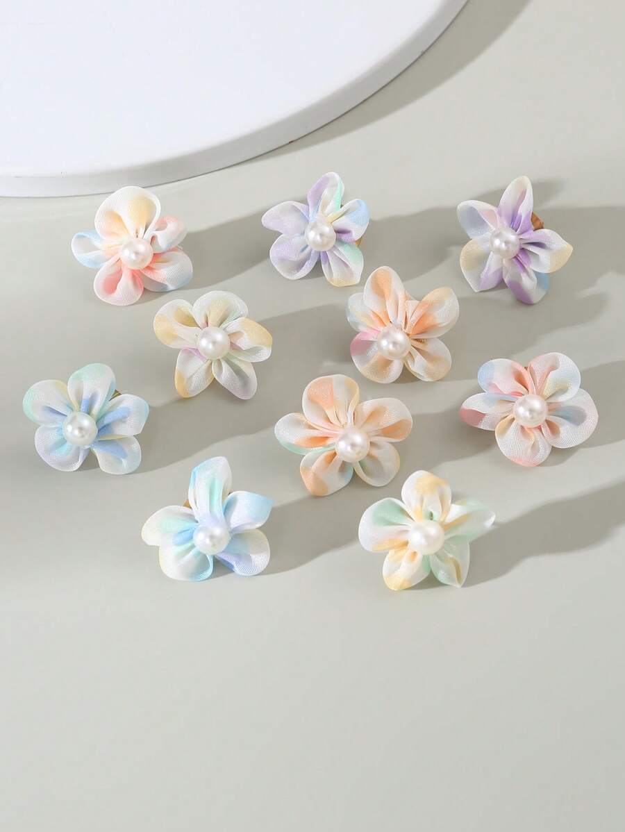 1 对可爱马卡龙色网状和人造珍珠花朵设计儿童时尚派对耳环，最佳朋友礼物 - 1對花朵耳環 - 查看 1