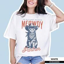 The Wild West Whiskers - Meowdy Partner Shirt, Vintage Cat Shirt, Wild West Cowboy Tee, Retro Western Shirt, Cat Lovers Gift - 白色 - 查看 1