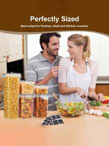 24pcs Food Storage Containers With LIDS, Clear Food Jars, Moisture-Proof Sealed Crisper, For Cereals, Rice, Pasta, Tea, Nuts And Coffee Beans, Plastic Food Storage Jars, Household Kitchen Items - Black and White - View 4