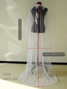 1-Tier Lace Edge Pearl Beaded Small Wedding Veil, No Comb, Soft Tulle With Embellished Pearls, Wedding Accessory Fall Clothes For Women Valentine's Day Accessories - White - View 5