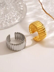 1pc Aço inoxidável 18K banhado a ouro minimalista geométrico anel aberto, adequado para mulheres usarem casualmente, viagens, festas