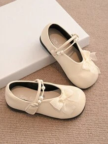 1 双米色儿童平底鞋，女童钩环蝴蝶结简约休闲鞋，户外夏季儿童鞋 - 米色 - 查看 2
